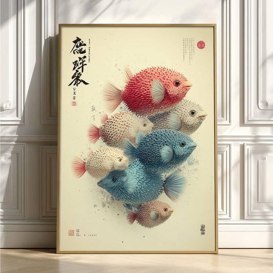 Pufferfish Wall Art | Japanese Style Marine Life Print