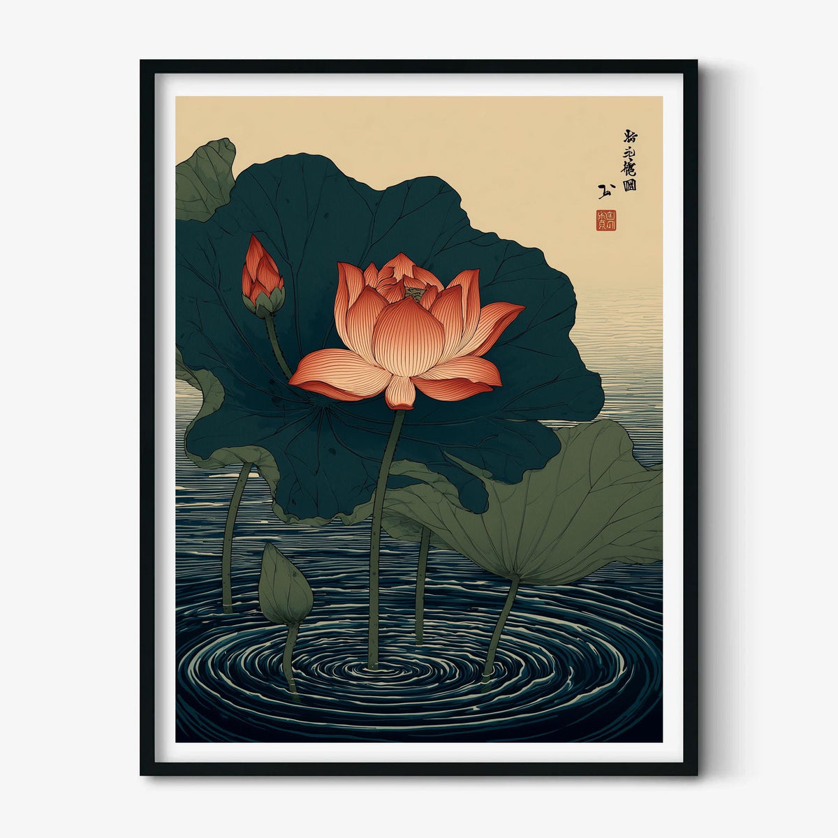 Lotus Flower Pond Art Print | Japanese Water Lily Wall Decor