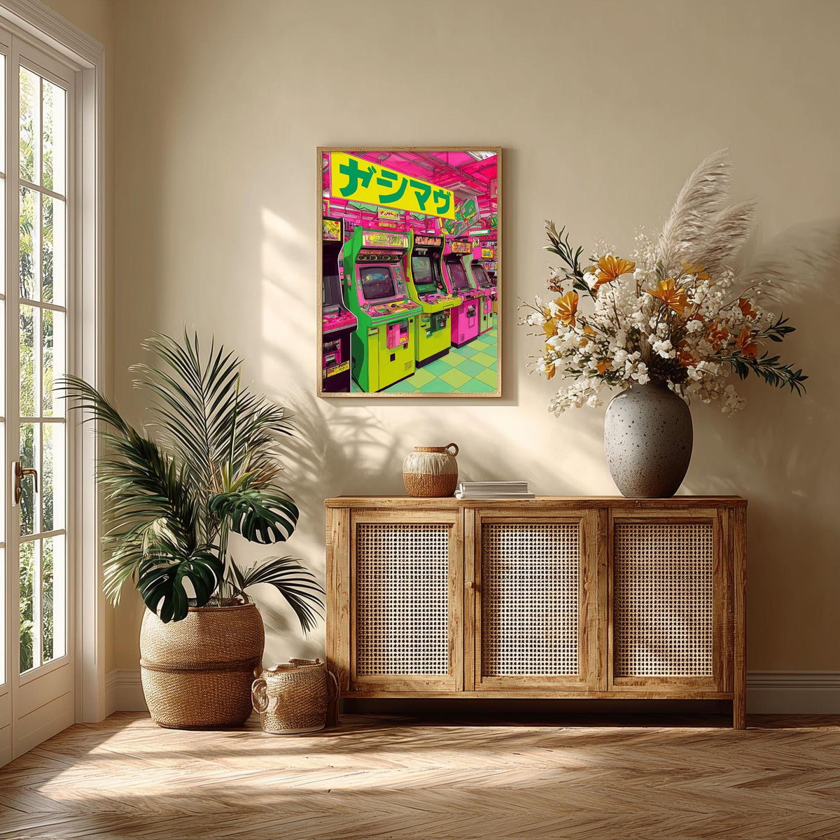 Japanese Arcade Art Print | Retro Gaming Wall Art | Neon Tokyo Poster | Gamer Room Decor