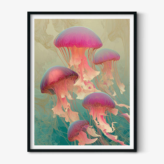 Pink Jellyfish Print, Art Nouveau Ocean Wall Art