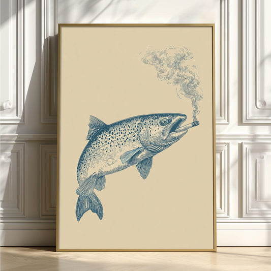 Trout Print, Smoking Fish Poster, Vintage Wall Art, Angler Decor