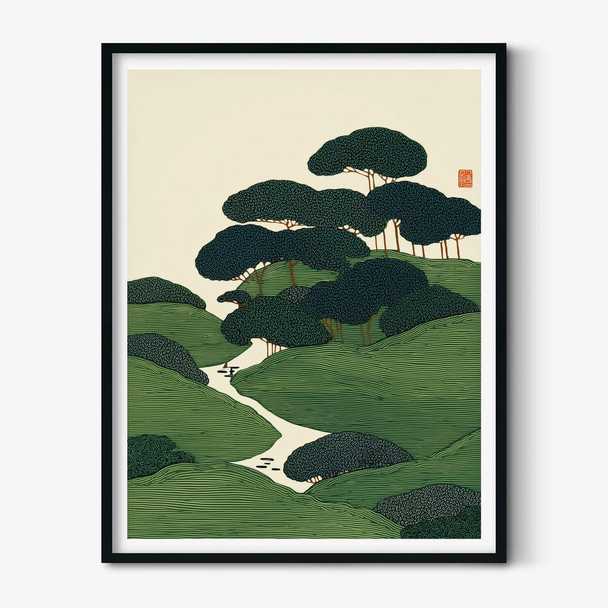 Japanese Poster, Tree Landscape Art, Green Home Decor