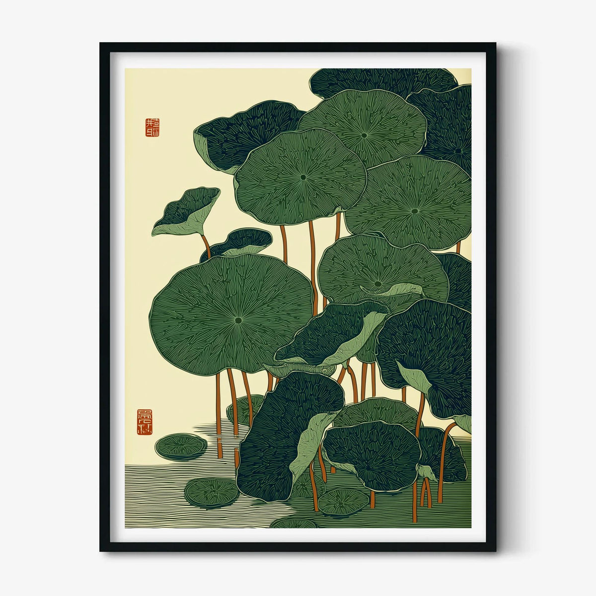 Lotus Leaf Poster, Japanese Botanical Print, Green Wall Art, Zen Bathroom Decor