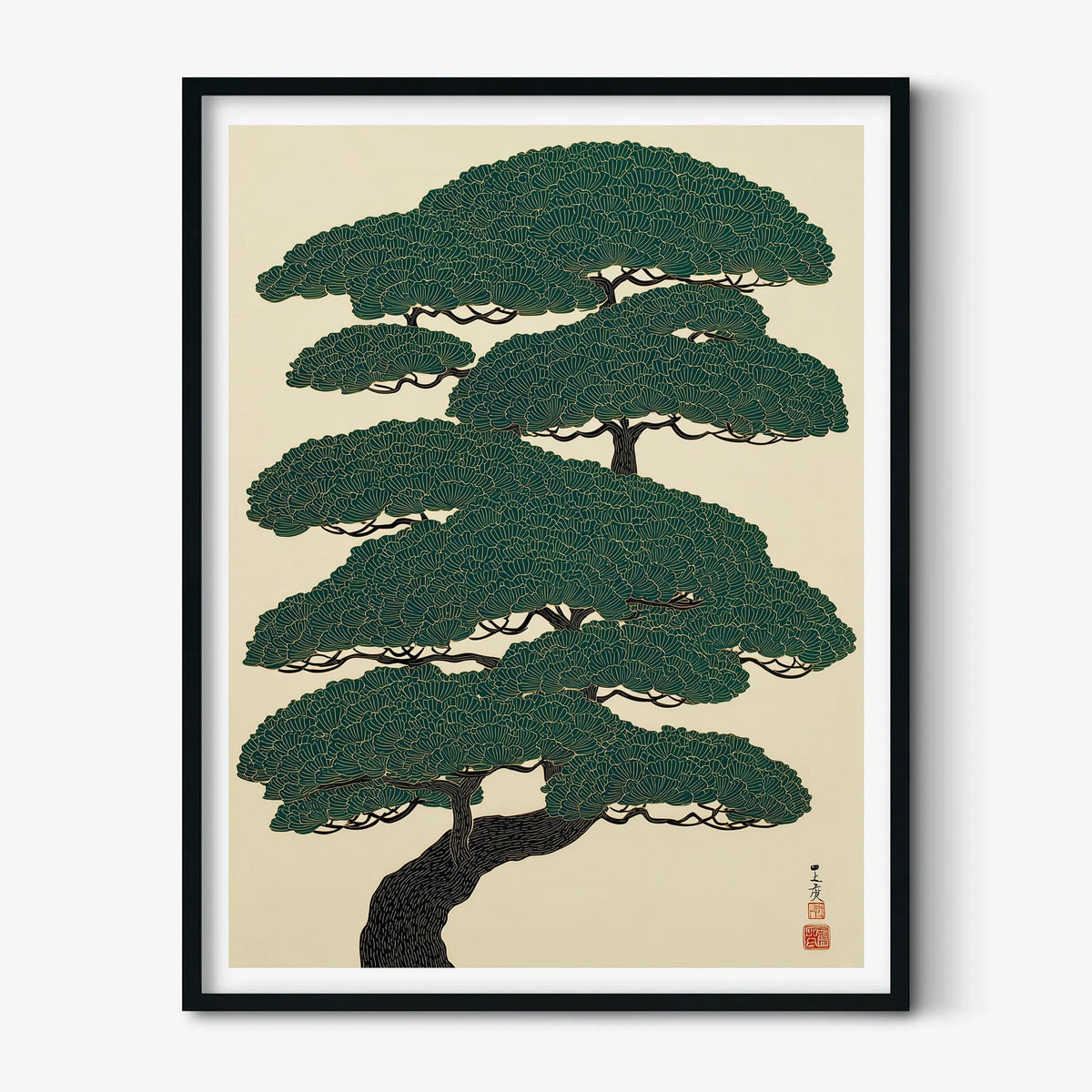 Japanese Pine Tree Art Print - Wall Decor - Botanical Illustration, Zen Home Style, Minimalist Japan Poster