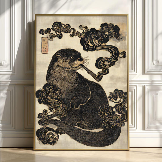 Japanese Otter Art Print - Vintage Ukiyo-e Style Wall Decor