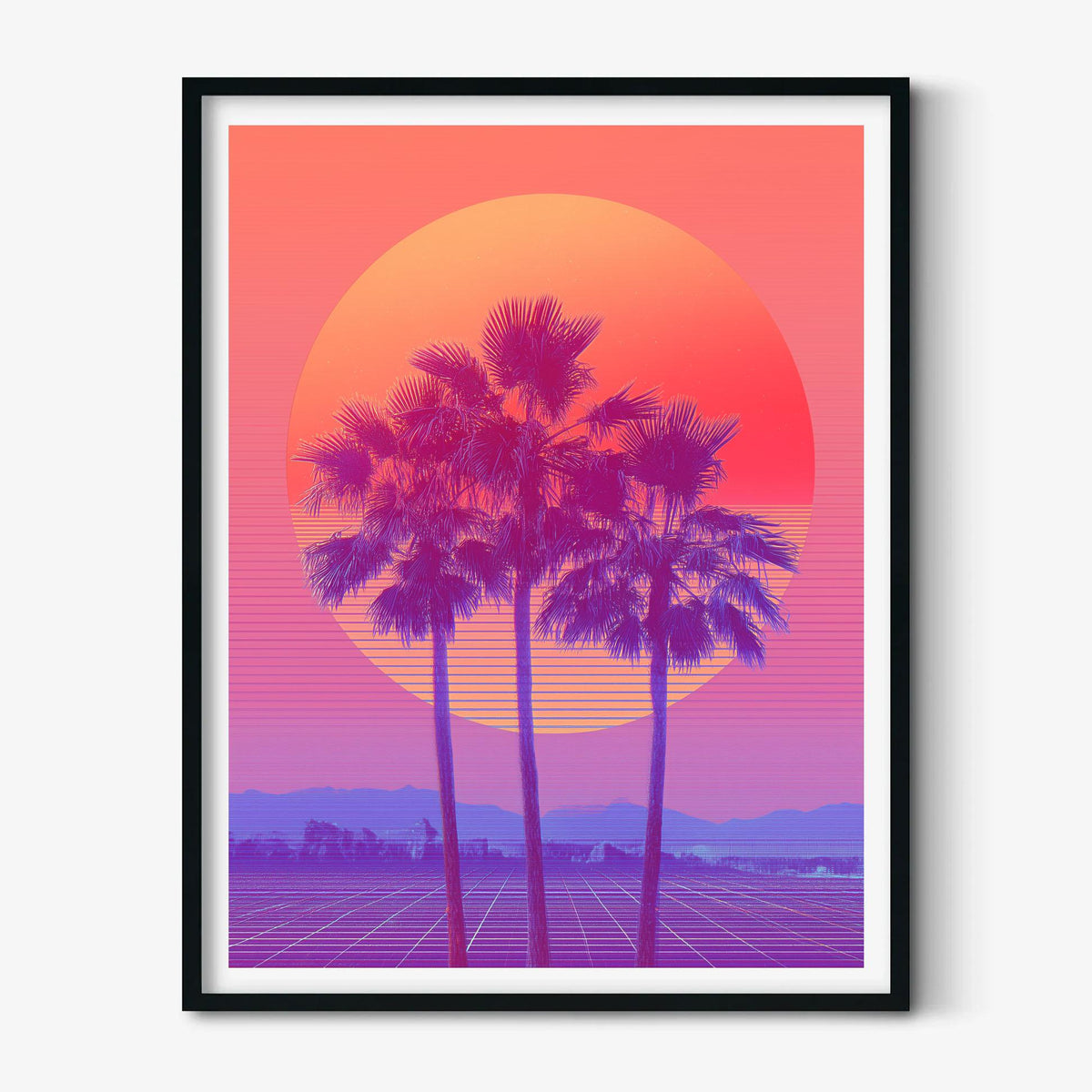 Palm Tree Poster, Retro Sunset, Vaporwave Wall Art