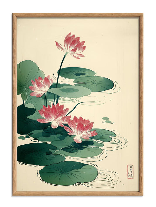 Pink Lotus Wall Art | Japanese Botanical Poster | Floral Art Print | Zen Decor