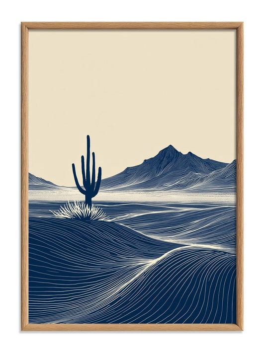 Cactus Desert Poster | Navy Landscape Art Print, Minimalist Wall Art | Southwest Decor