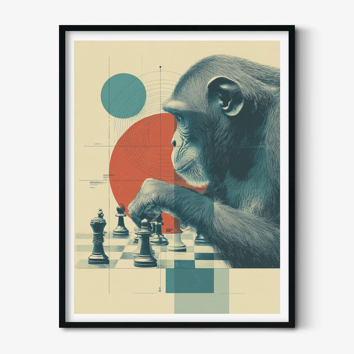 Chimpanzee Chess Poster | Monkey Art Print, Modern Wall Art | Game Room Decor