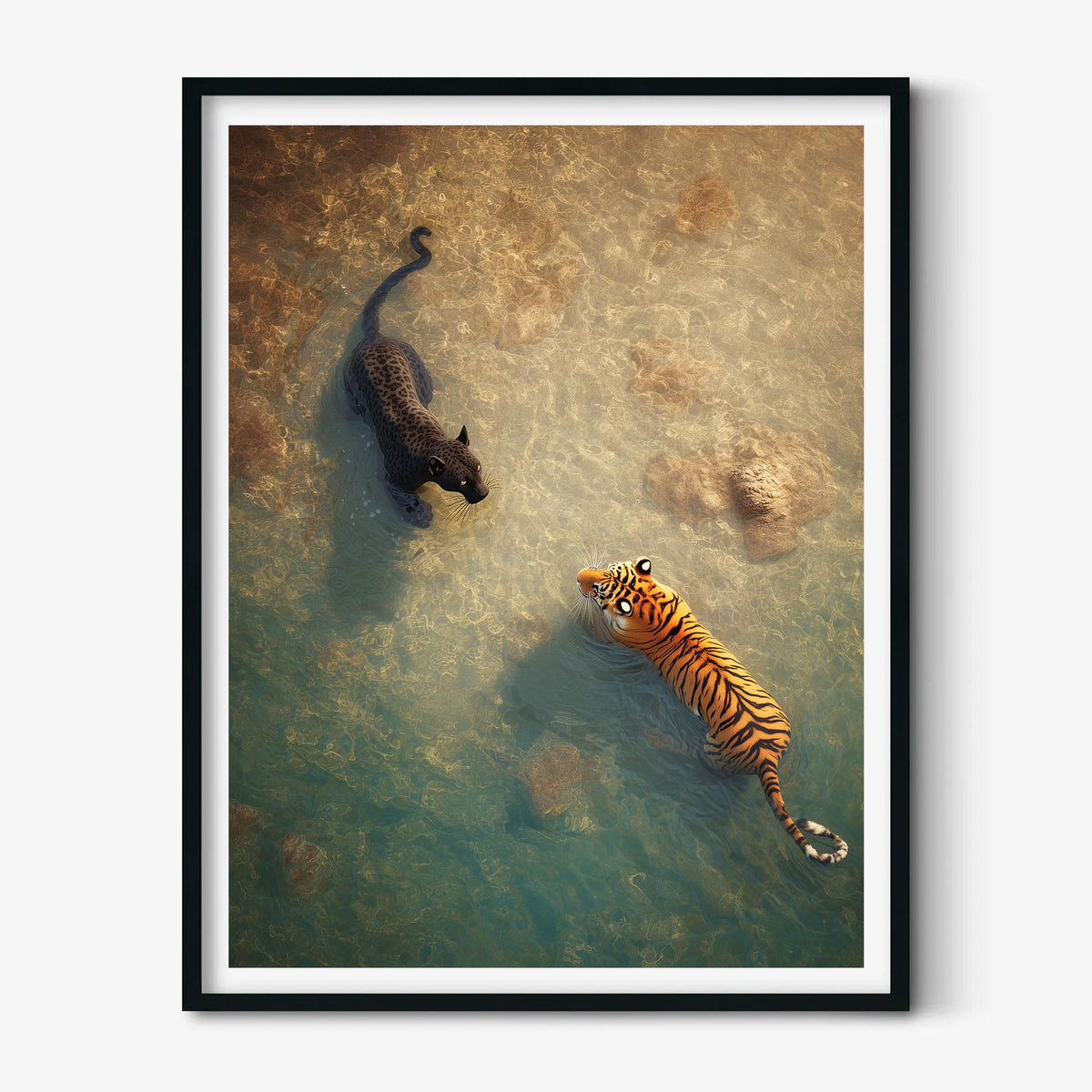 Tiger Panther Poster | Big Cat Wall Art | Jungle River Art Print | Wildlife Decor