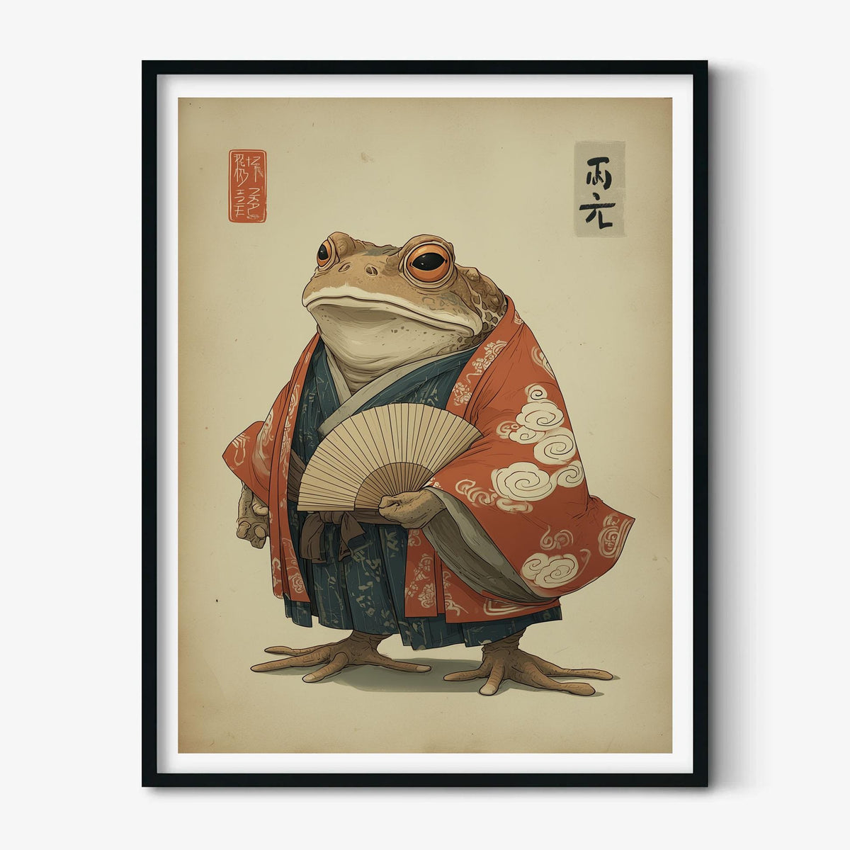 Frog Kimono Wall Art, Japanese Animal Poster, Whimsical Toad Print