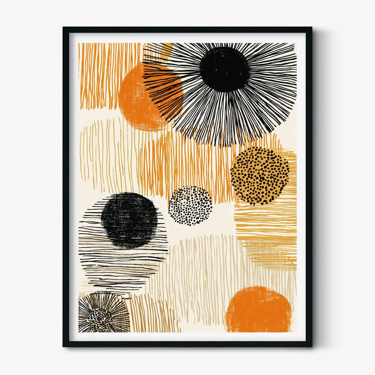 Boho Abstract Print, Orange Black Wall Art, Mid Century Poster, Geometric Line Decor