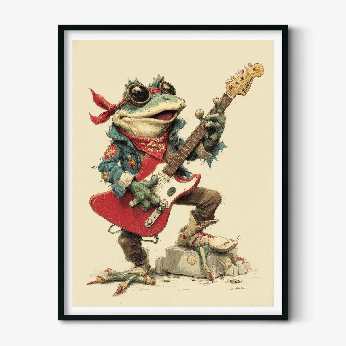 Frog Rock Guitarist Poster | Funky Animal Music Wall Art Print