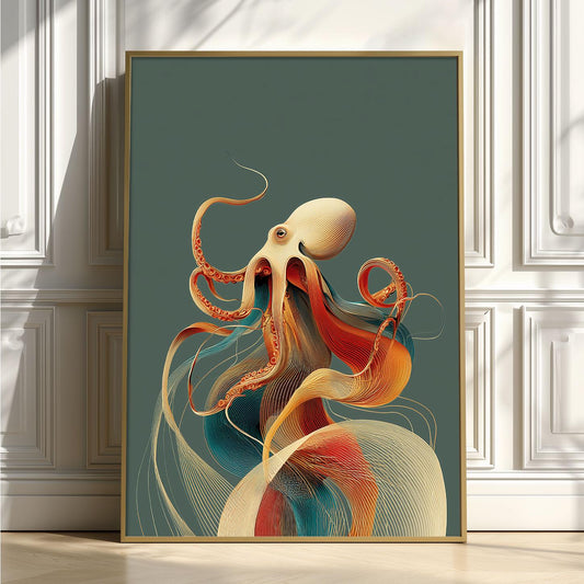 Octopus Poster | Colourful Wall Art | Modern Sea Creature Art Print | Coastal Ocean Decor