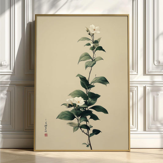 Jasmine Print, Chinese Botanical Wall Art, White Flower Poster, Minimal Floral Decor