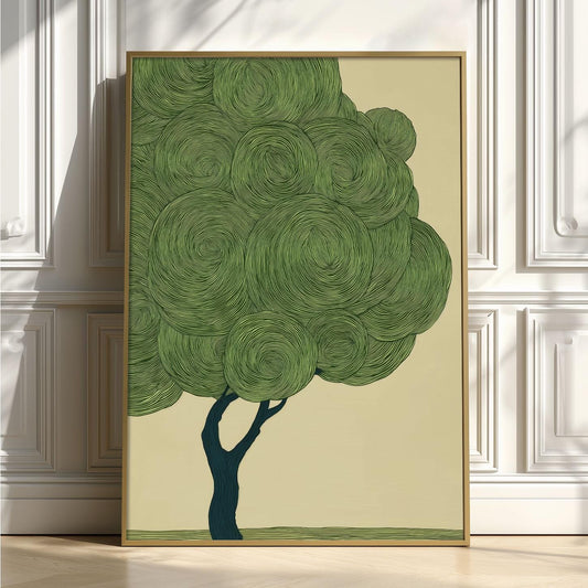 Japanese Woodblock Tree Print, Green Botanical Wall Art