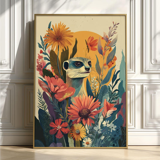 Meerkat Flower Print, Vintage Botanical Animal Wall Art