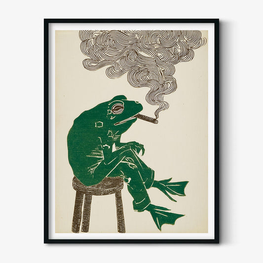 Smoking Frog Print, Surreal Frog Wall Art, Vintage Animal Poster, Quirky Home Decor