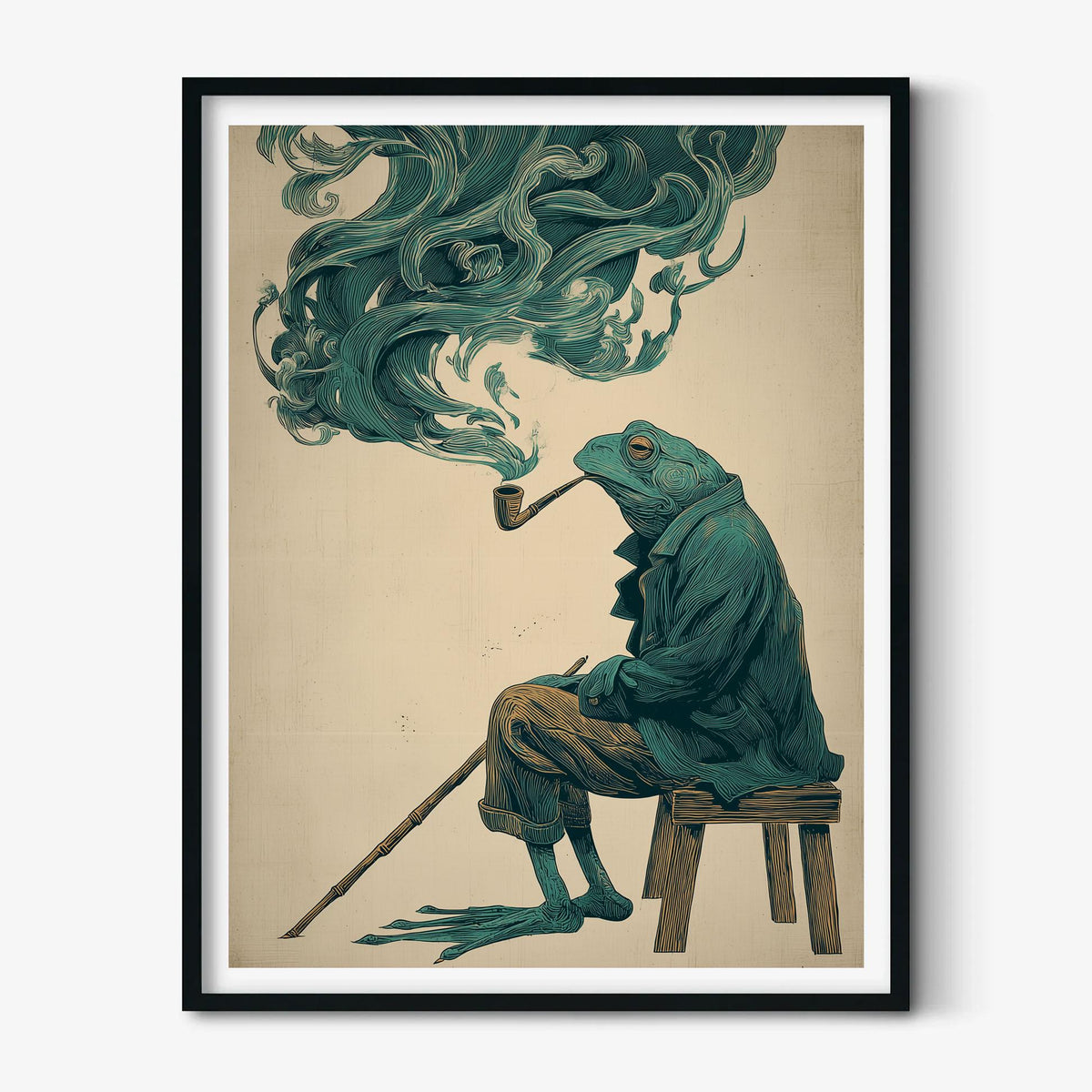 Gentleman Frog Print, Pipe Smoking Poster, Vintage Wall Art, Quirky Illustration