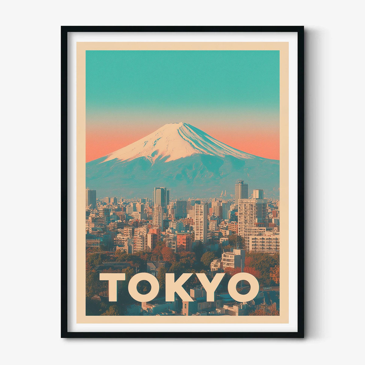 Tokyo Wall Art Print - Mount Fuji Cityscape Poster, Retro Travel Style
