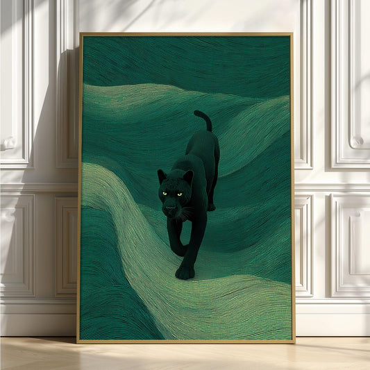 Black Panther art print | Dark green wall art | Jungle animal illustration