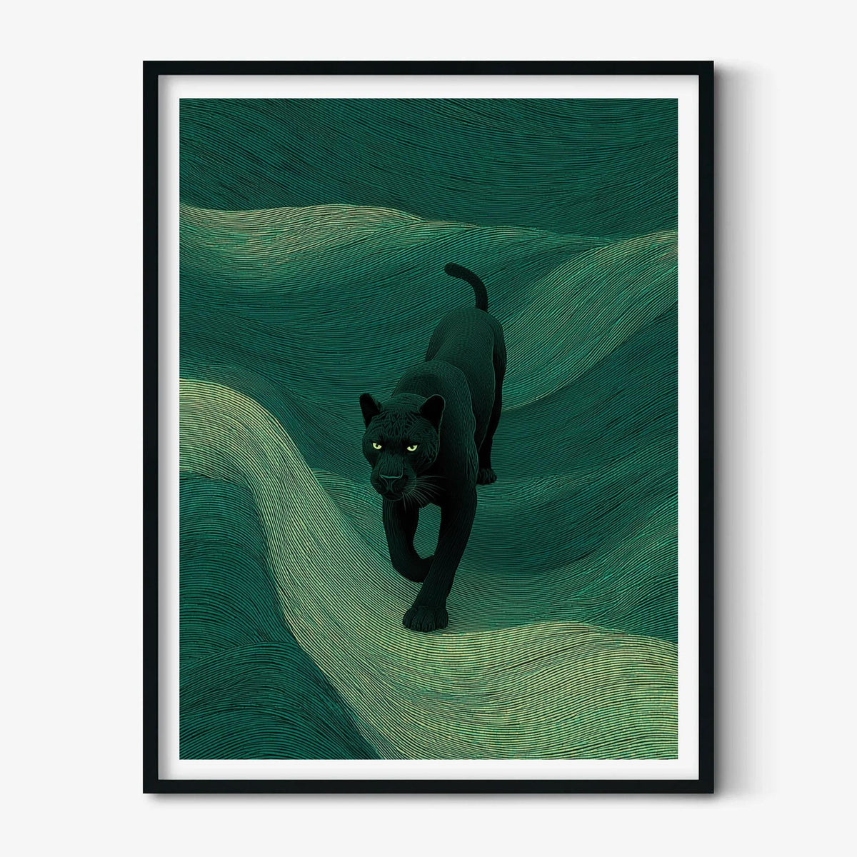 Black Panther art print | Dark green wall art | Jungle animal illustration