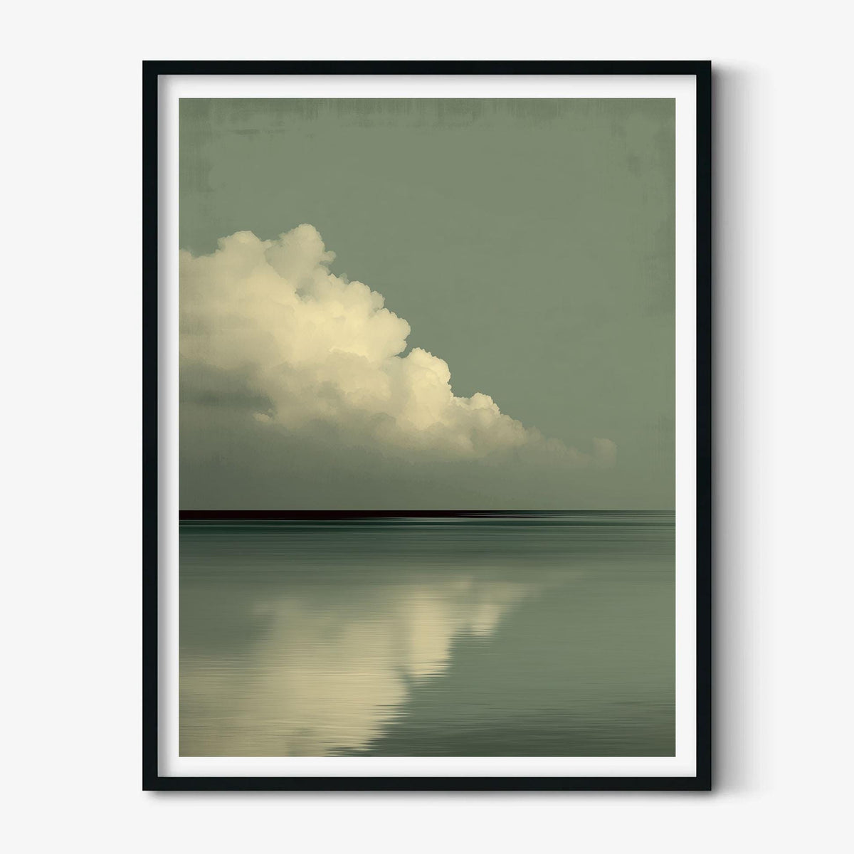 Sage Green Cloud Wall Art, Minimalist Seascape, Japandi Ocean Print
