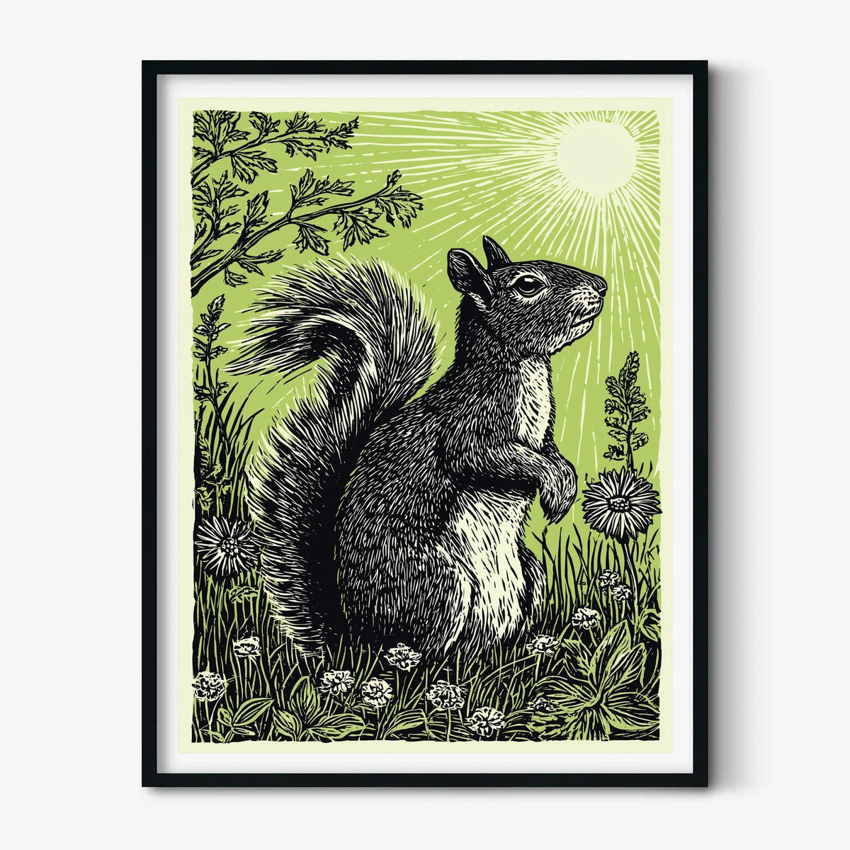 Woodland Squirrel Print, Botanical Illustration, Nature Wildlife Art