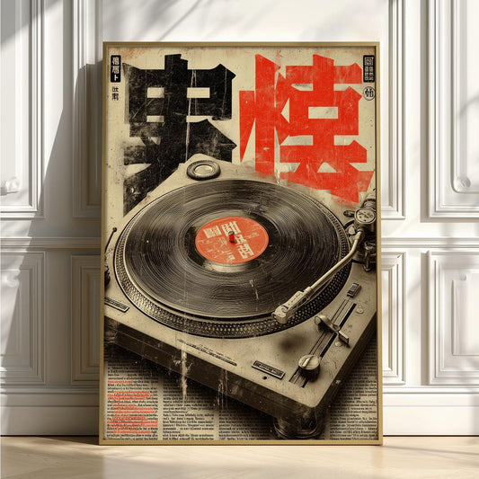 Turntable Poster, Japanese Retro Print, Vinyl Record Wall Art
