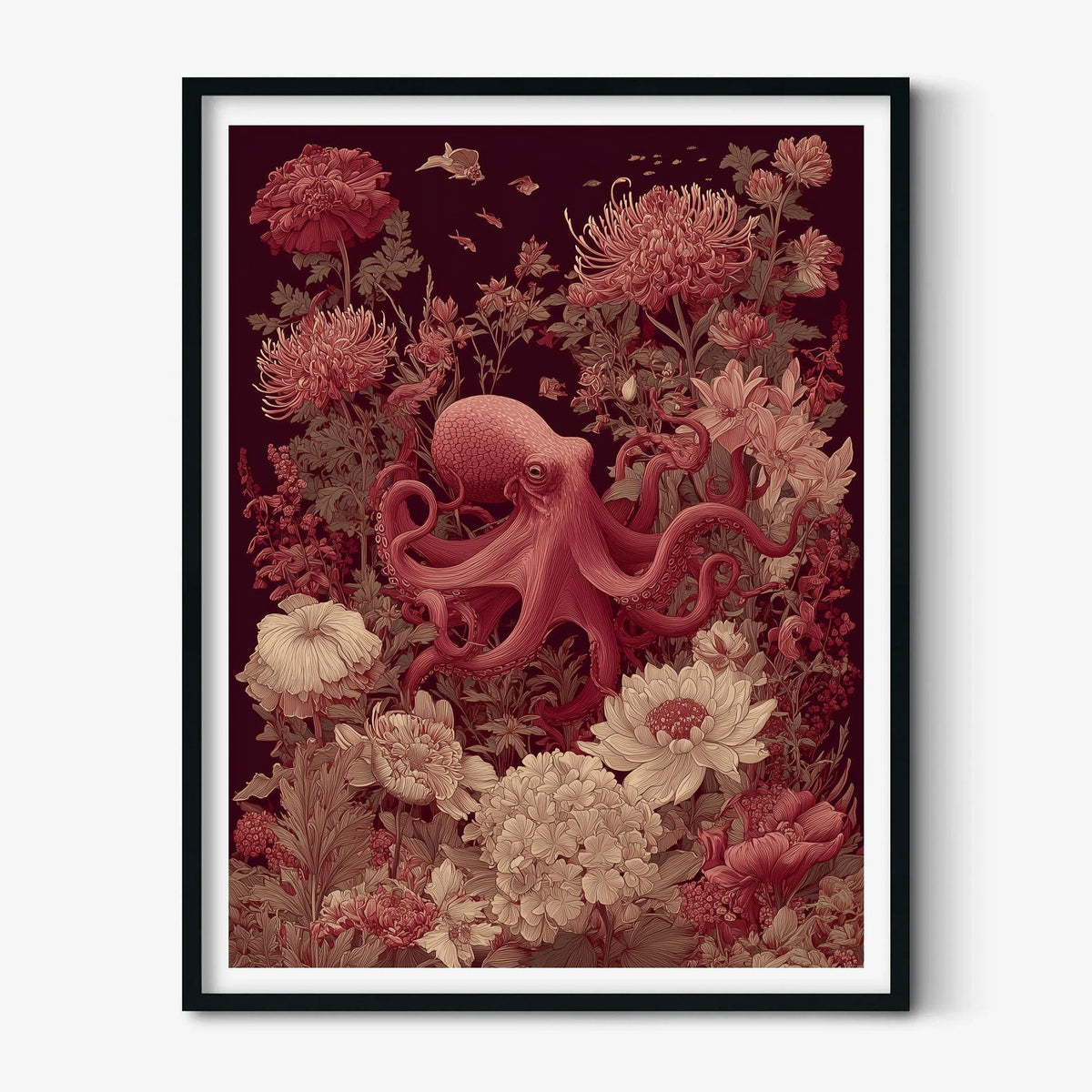 Octopus Poster, Arts And Crafts Print, Botanical Sea Wall Art