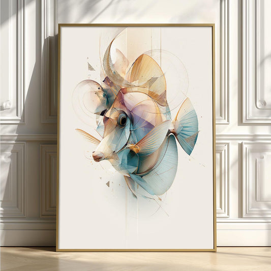 Yellow Tang Poster, Abstract Tropical Fish Print, Modern Aquarium Wall Art