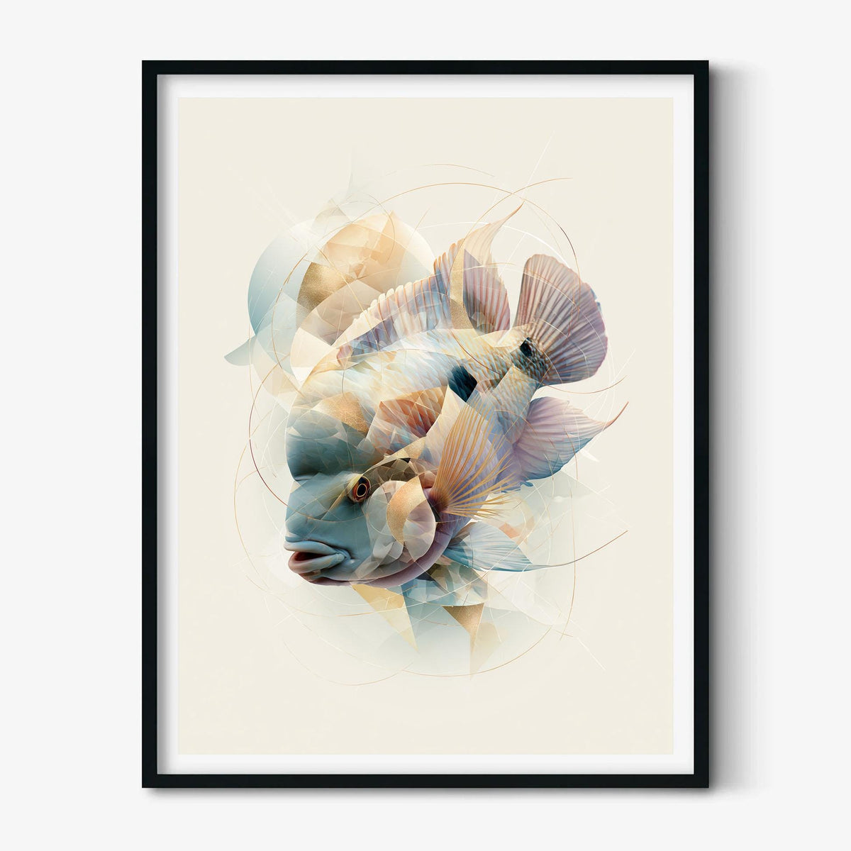Terror Cichlid Wall Art, Abstract Aquarium Fish Print, Modern Tropical Fish Poster, Pastel Geometric Decor