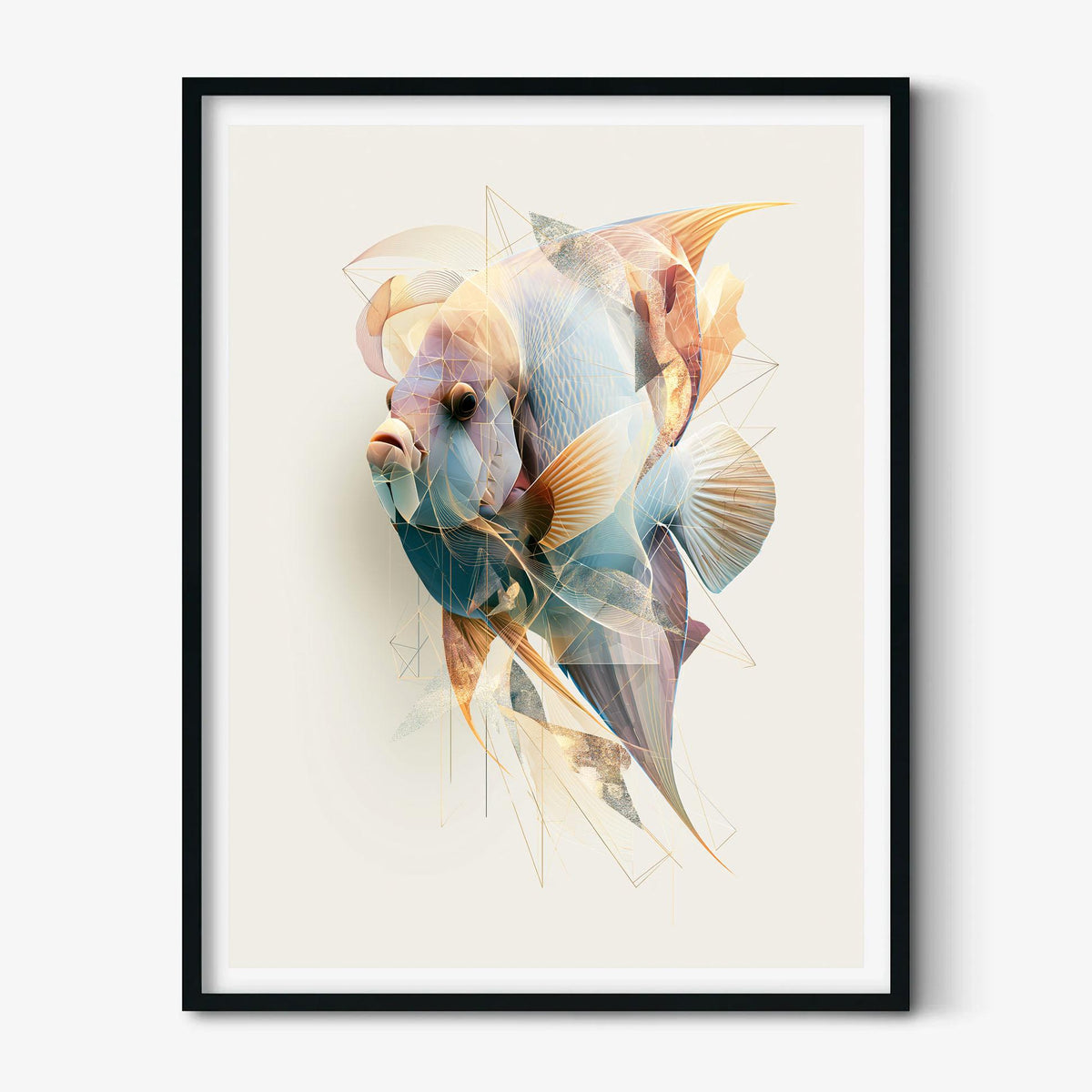 Blue Angelfish Poster, Abstract Reef Fish Wall Art, Modern Coastal Bathroom Print, Pastel Aquarium Decor