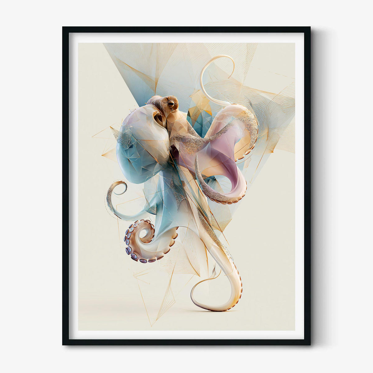 Octopus Wall Art Print, Abstract Geometric Octopus Poster, Coastal Bathroom Decor, Nautical Sea Life Art, Ocean Animal Print