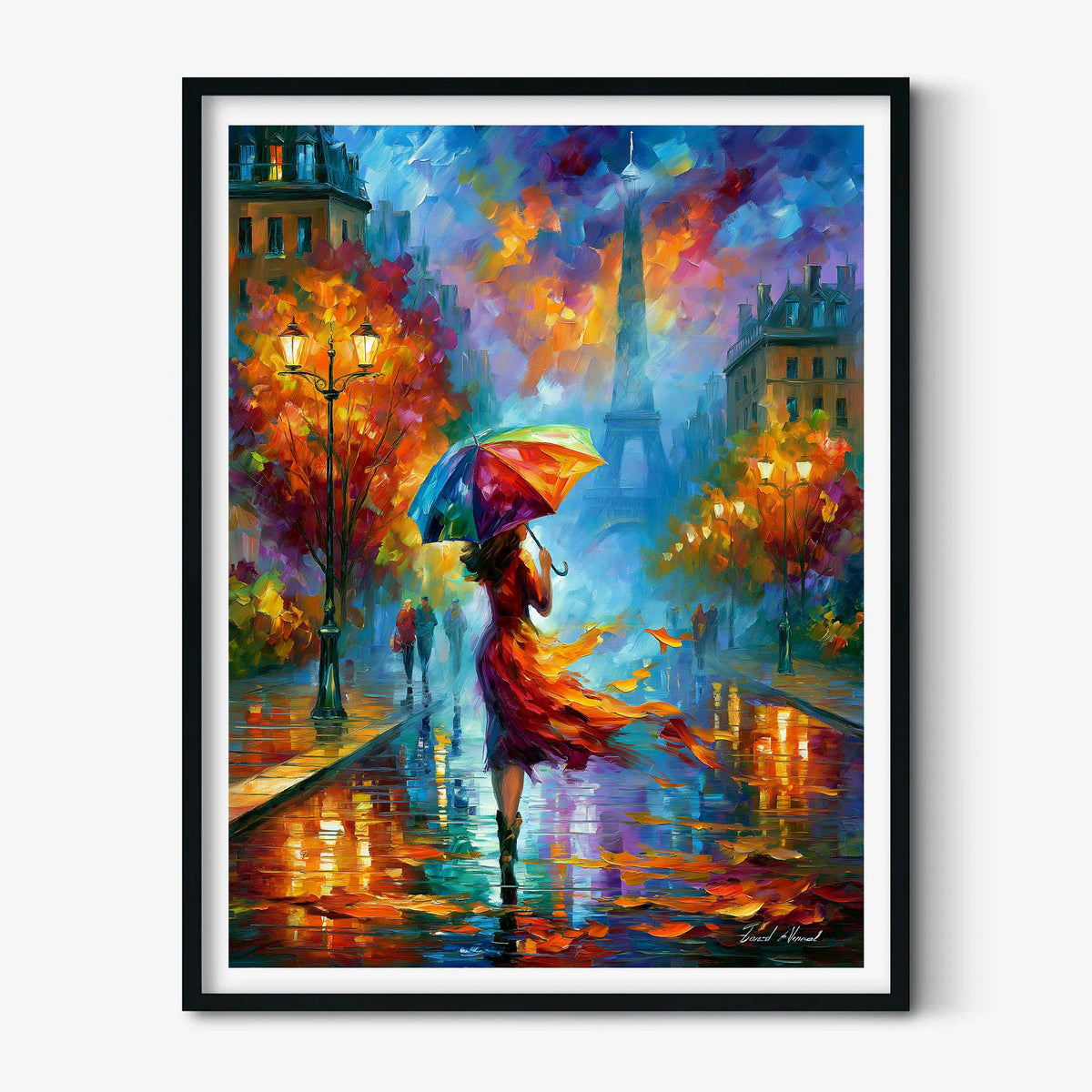 Rainy Paris Wall Art, Eiffel Tower Poster Print, Colourful Umbrella Picture, France Travel Decor