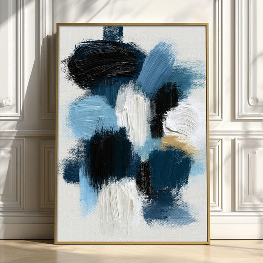 Navy Brushstroke Poster Print, Blue Abstract Wall Art, Black White Picture, Living Room Decor