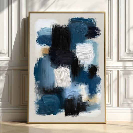 Black Blue Abstract Picture, Navy Brushstroke Poster Print, Modern Canvas Style Wall Art, Living Room Decor