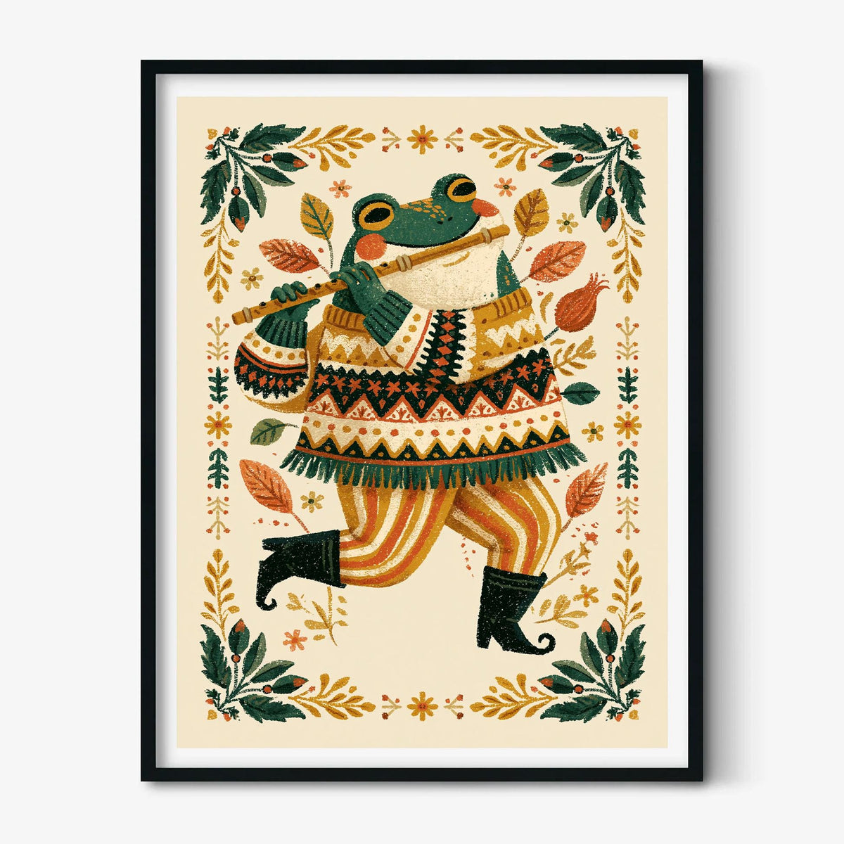 Frog Folk Art Poster, Animal Print, Kids Room Decor