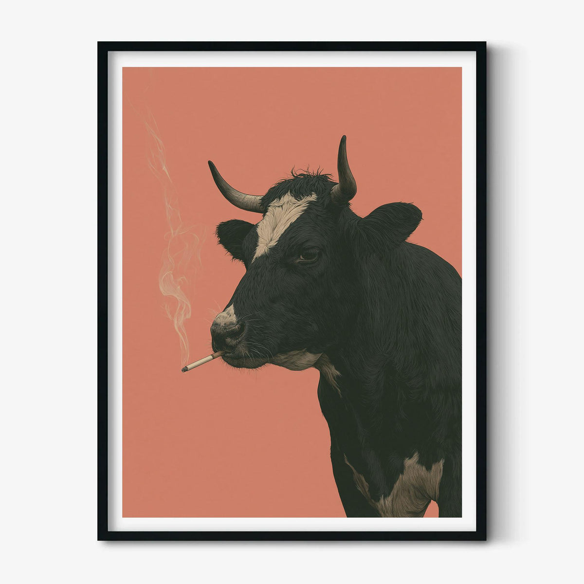 Smoking Cow Wall Art, Funny Cow Poster Print, Quirky Farm Animal Picture, Pink Farmhouse Kitchen Bar Decor