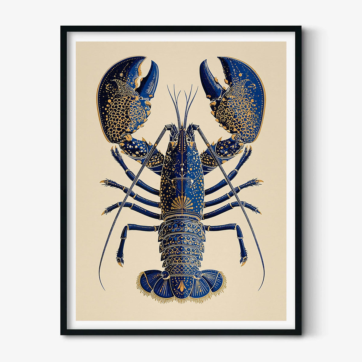 Lobster Botanical Poster, Blue Seafood Illustration, Coastal Art Print