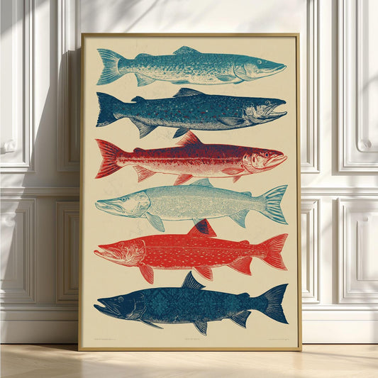 Vintage Fish Print, Freshwater Fishing Wall Art Poster, Angler Cabin Decor