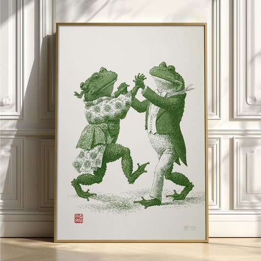 Dancing Frog Print, Vintage Animal Wall Art Poster, Whimsical Cottagecore Decor