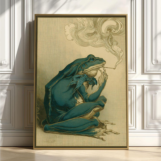 Smoking Frog Print, Vintage Animal Wall Art Poster, Whimsical Cottagecore Decor