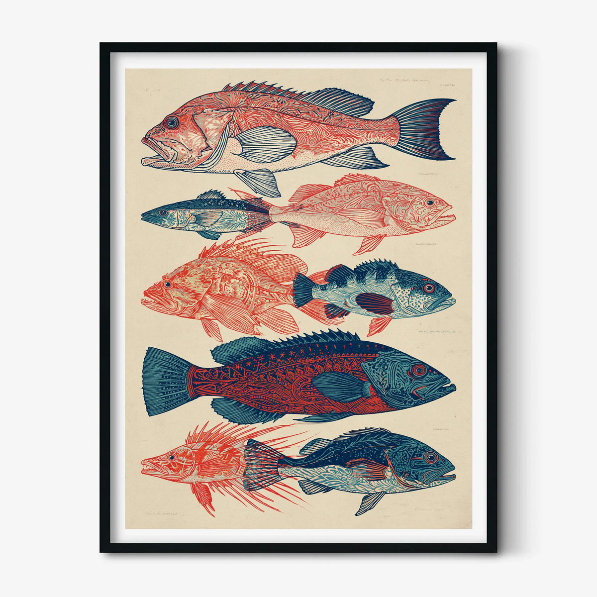Fish Chart Poster, Vintage Coastal Print, Nautical Kitchen Wall Art