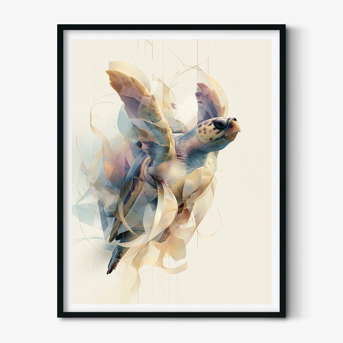 Sea Turtle Wall Art Print, Coastal Bathroom Decor, Abstract Ocean Animal Poster