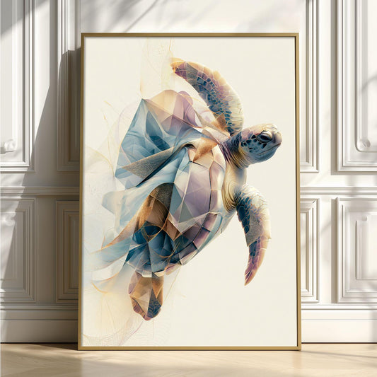Sea Turtle Poster, Abstract Coastal Animal Print, Modern Ocean Wall Art, Bathroom Decor