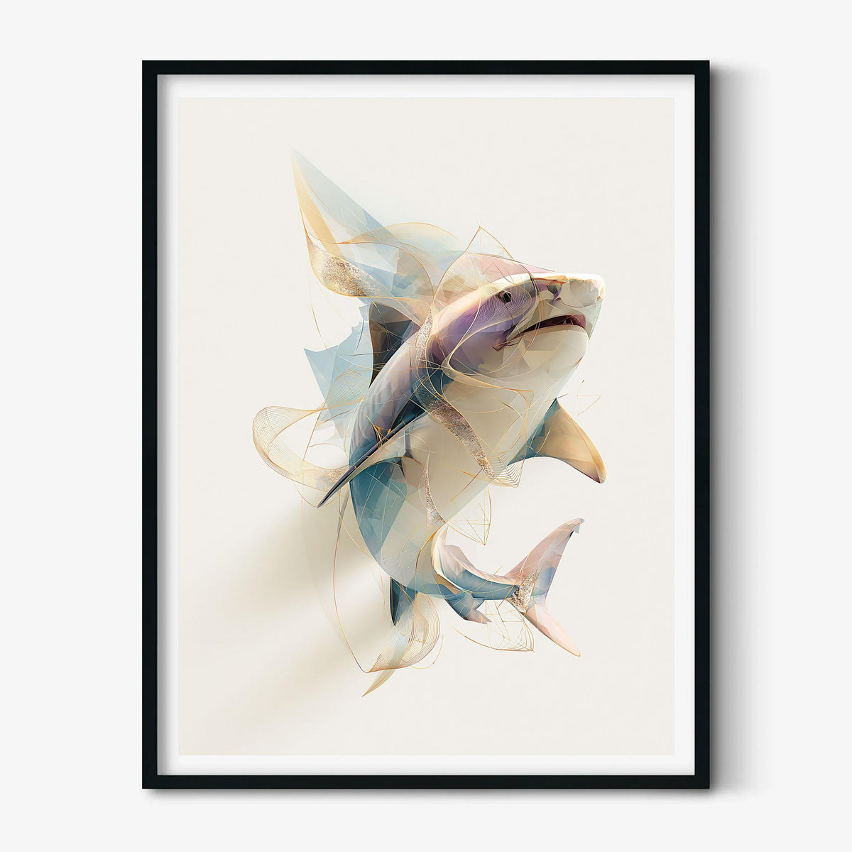 Tiger Shark Wall Art Print, Abstract Geometric Shark Poster, Ocean Animal Art, Coastal Wall Decor, Modern Marine Wall Decor