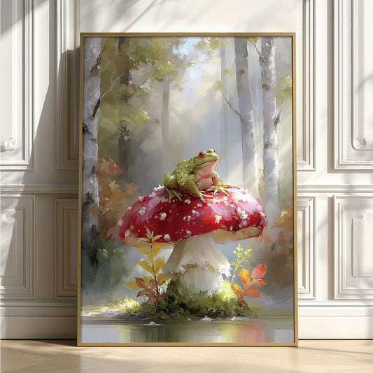 Frog Toadstool Print – Whimsical Woodland Poster | Cottagecore Wall Art