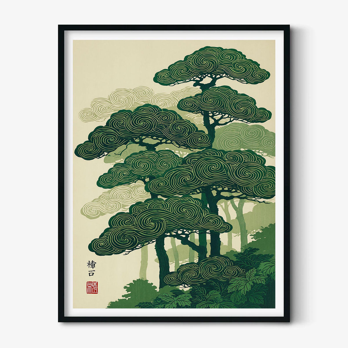 Japanese Pine Tree Print, Zen Forest Wall Art, Asian Landscape Decor