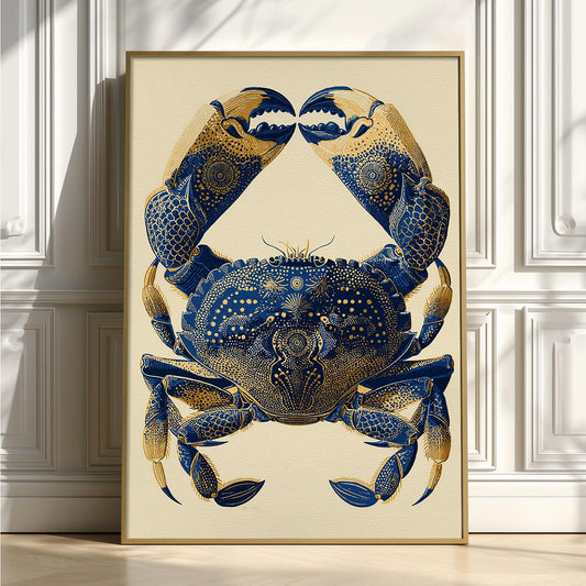 Blue Crab Poster, Vintage Coastal Print, Seafood Kitchen Illustration